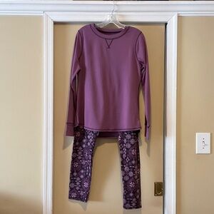 Purple Long Sleeve Top and Patterned Leggings Set